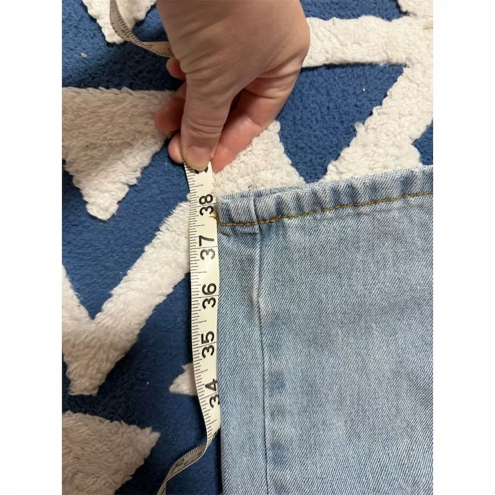 GIRLS SHEIN Petite Distressed Wide-Leg Jeans S Blue Light Wash